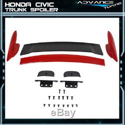 06-11 Honda Civic Mugen Trunk Spoiler Painted Rallye Red ABS With Carbon Fiber
