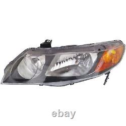 2006-2008 Replacement Headlight Pair For Honda Civic 4 Dr Sedan Black Housing