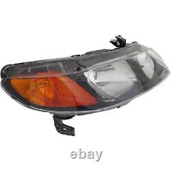 2006-2008 Replacement Headlight Pair For Honda Civic 4 Dr Sedan Black Housing