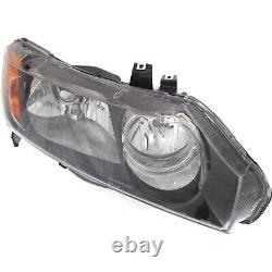 2006-2008 Replacement Headlight Pair For Honda Civic 4 Dr Sedan Black Housing