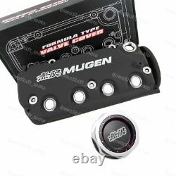 Black MUGEN Racing Rocker Engine Valve Cover +Oil Cap For Honda Civic VTEC SOHC