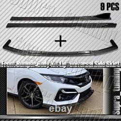 Carbon Fiber Style For Honda Civic Front Bumper Lip + Side Skirt Rocker Splitter
