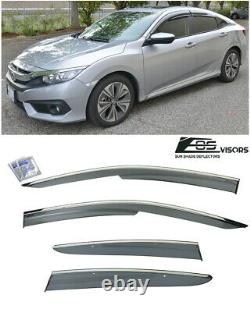 EOS Visors For 16-Up Honda Civic Sedan MUGEN Side Window Rain Guards Chrome Trim