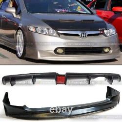 Fit 06-08 Honda Civic 4 Dr Sedan Mugen Front Lip + Rear LED Diffuser Lip Spoiler