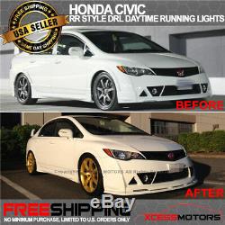 Fit 06-11 Honda Civic Mugen RR Front Bumper + Front Bumper Lip ABS + LED DRL 2PC