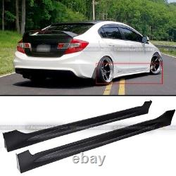 Fit 12-15 Civic 4DR JDM Megun RR ABS Side Skirt Rocker Panels Body Kit Extension