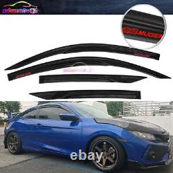 Fit 16-20 Honda Civic Coupe Window Visor Mugen Style Vent Shade With Red Mugen