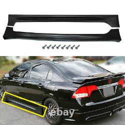 Fit 2006-2011 Honda Civic 4DR Mu RR Style PP Side Skirts Body Kit Spoiler Black