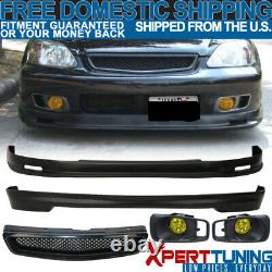 Fit 99-00 Civic EK Mugen PP Front + Rear Bumper Lip + Grille + Yellow Fog Lights