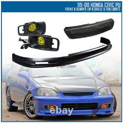 Fit 99-00 Civic EK Mugen PP Front + Rear Bumper Lip + Grille + Yellow Fog Lights