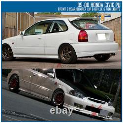 Fit 99-00 Civic EK Mugen PP Front + Rear Bumper Lip + Grille + Yellow Fog Lights