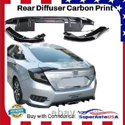 Fit for 2016-2021 Honda Civic Sedan Carbon Print Rear Diffuser with LED Corners