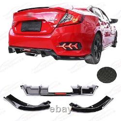 Fit for 2016-2021 Honda Civic Sedan Carbon Print Rear Diffuser with LED Corners