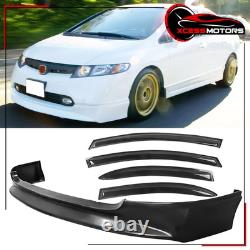 Fits 06-08 Honda Civic 4Dr Front Bumper Lip PU + Mug Style Side Window Visors
