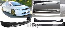 Fits 06-08 Honda Civic 4Dr Mugen Style Front Lip + Mugen Side Skirt Combo Set