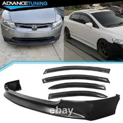 Fits 06-08 Honda Civic Sedan Mugen Style Front Bumper Lip + Slim Window Visors