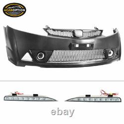 Fits 06-11 Civic 4 Door Mugen RR Front Bumper & LED Daytime Running Fog Lamp DRL