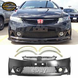 Fits 06-11 Civic 4Dr Mugen RR Style Front Bumper + Fender Flare + LED DRL Lights