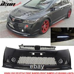 Fits 06-11 Civic Mugen RR Front Bumper Cover with Bumper Lip Spoiler + LED DRL