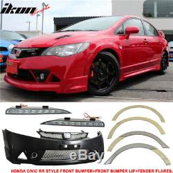 Fits 06-11 Civic Mugen RR Style Front Bumper + Fender Flare + LED DRL Lights