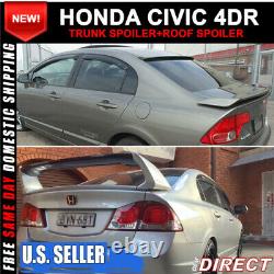 Fits 06-11 Honda Civic 4 Door Mugen Style Rear Trunk Wing + Roof Spoiler (ABS)