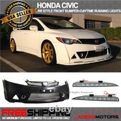 Fits 06-11 Honda Civic Mugen RR Style Front Bumper Cover with Fog Lights LED DRL