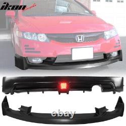 Fits 09-11 Civic 4Door PU Mugen Front & PP Rear Bumper Lip Spoiler & Brake Lamp