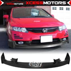 Fits 09-11 Honda Civic 4DR Black PU Front + Rear Bumper Lip + Sun Window Visors
