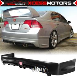 Fits 09-11 Honda Civic 4Dr Sedan Black Front + Rear Bumper Lip Spoiler