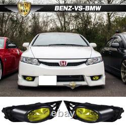 Fits 09-11 Honda Civic Mugen Unpainted Front Bumper Lip Spoiler+Yellow Fog Light
