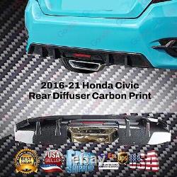 Fits 16-21 Honda Civic Sedan Carbon Fiber Pattern Rear Diffuser with LED Exhaust