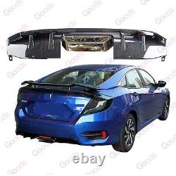 Fits 16-21 Honda Civic Sedan Carbon Fiber Pattern Rear Diffuser with LED Exhaust