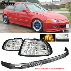 Fits 92-95 Honda Civic EG Mugen Front Bumper Lip + Clear LED Corner Lights