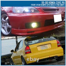 Fits 99-00 Civic EK Mugen PP Front + Rear Bumper Lip + Grille + Clear Fog Lights