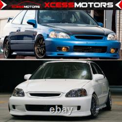 Fits 99-00 Honda Civic Mugen Style PP Front Bumper Lip + Grille + Window Visors