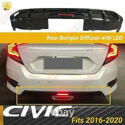 Fits Honda Civic 2016-21 Sport Sedan Rear Bumper Lip Spoiler Diffuser LED Light