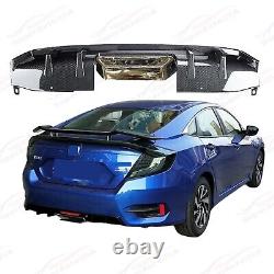 Fits for 16-21 Honda Civic Sedan Carbon Fiber Print Rear Diffuser with LED Exhaust