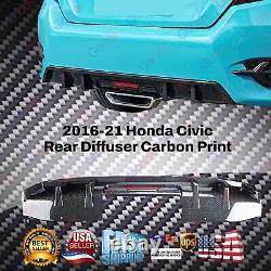 Fits for 2016-2021 Honda Civic Sedan Carbon Fiber Pattern Rear Diffuser with LED