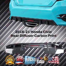 Fits for 2016-2021 Honda Civic Sedan Carbon Fiber Pattern Rear Diffuser with LED