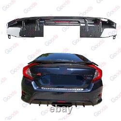 Fits for 2016-2021 Honda Civic Sedan Carbon Fiber Pattern Rear Diffuser with LED