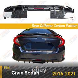 Fits for 2016-2021 Honda Civic Sedan Carbon Fiber Print Rear Bumper Diffuser LED