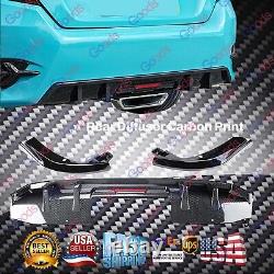 Fits for 2016-2021 Honda Civic Sedan Carbon Print Rear Diffuser with LED Corner