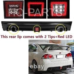 For 06-11 Civic 4D Mugen RR Style Rear Bumper Lip Dual Out LED Brake Light + Tip