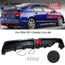 For 06-11 Civic 4DR Mugen RR Rear Bumper Diffuser with LED Brake Light CF Look