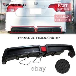 For 06-11 Civic 4DR Mugen RR Rear Bumper Diffuser with LED Brake Light CF Look