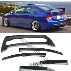 For 06-11 Civic 4Dr Body Kit Mugen RR Style Trunk Spoiler Wing Window Visors Kit