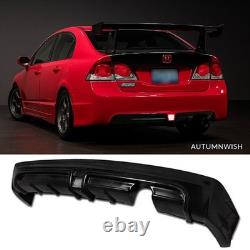 For 06-11 Honda Civic Sedan Rear Body Diffuser Bumper PU Lip + LED Brake Light
