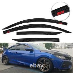 For 16-20 Honda Civic Coupe Dark Smoke Window Visor Mugen Style with Red Si