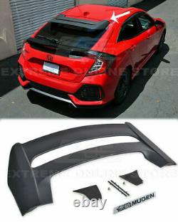 For 16-Up Honda Civic Hatchback Rear Roof MUGEN Style Wing Spoiler Black Emblem