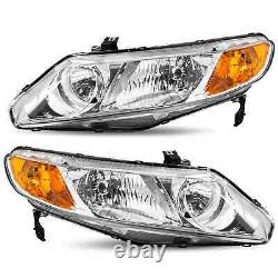 For 2006-2011 Honda Civic Sedan 4D Front Headlights Assembly Chrome Housing Pair